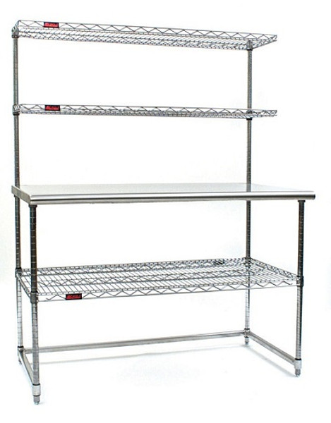 DISCONTINUED  Electropolished Perforated Tables:. 304 Stainless Steel, 3/4" Perforated Holes, (2) Cantilevered Shelves, (1) Lower Shelf (1) C-Frame, EA-OAPEPT-1C-1W