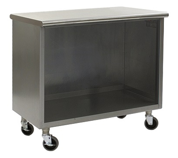 Stainless Steel Lab Cabinets:. Flat Top, Wheels, 304 Stainless Steel, Open Base Lower Storage, EA-CR-OBSE-CAH