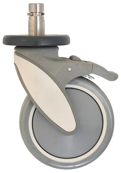 Casters: 5" Diameter, Polymer Wheels, Swivel/Brake, Corrosion Resistant, Stainless Steel Hardware, EA-CPSB5-250