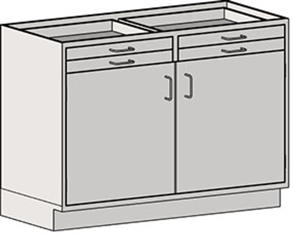 Casework Base Unit with Door/Drawer Combination: Four Drawers, Double Doors, 304 Stainless Steel, EA-SSC-HDDT3D