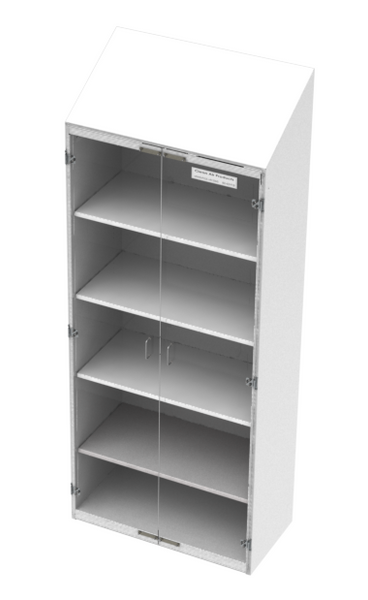 Cleanroom Storage Cabinets: 36"Wx24"Dx90"H, Sloped Top, White Painted Steel, 4 Adjustable Shelves, Acrylic Doors, CAP-91SC-WR-36Wx24Dx90H