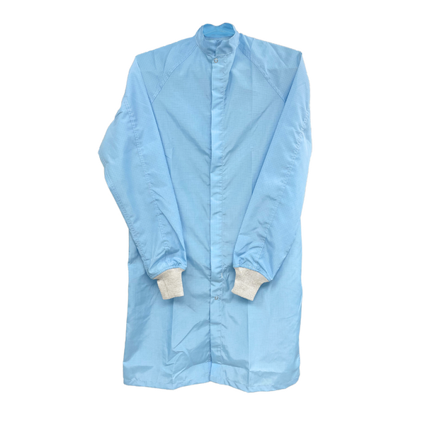 Washable Cleanroom ESD Frocks: Zipper Front, Knit Cuffs, XS-5XL, FI-CFRZC