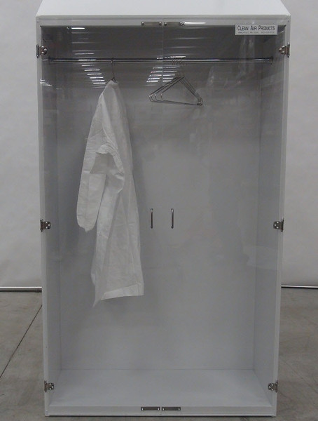Cleanroom Storage Cabinets: 48"Wx18"Dx90"H, Sloped Top, White Painted Steel, Garment Pole, Acrylic Doors, CAP-91SC-WR-48Wx18Dx90H-GP