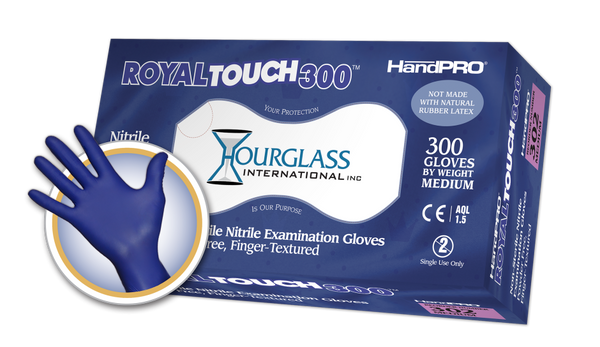 Nitrile Exam Gloves: Hourglass Royal Touch, 4 Mil, Powder Free, 300/Box- 10 Boxes/Case, HG-300