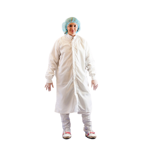 Washable Cleanroom Frocks: Raglan Sleeve, Military Collar, Snaps Front, Snaps at Sleeve Hems, FI-CFR