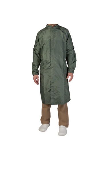 Nomex ARC Flash Frock: ARC Value 12.0, Flame Resistant, Cleanroom ESD, Sage Green, Zipper Front, Elastic Wrists, FI-CFRENX-59SG