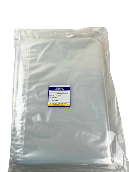 Nylon Bags:. 16" x 23", 2 mil, Standard Clear, Level 50 Cleaned, 100/Pack, CFB-5000-PACK-1623-2MIL